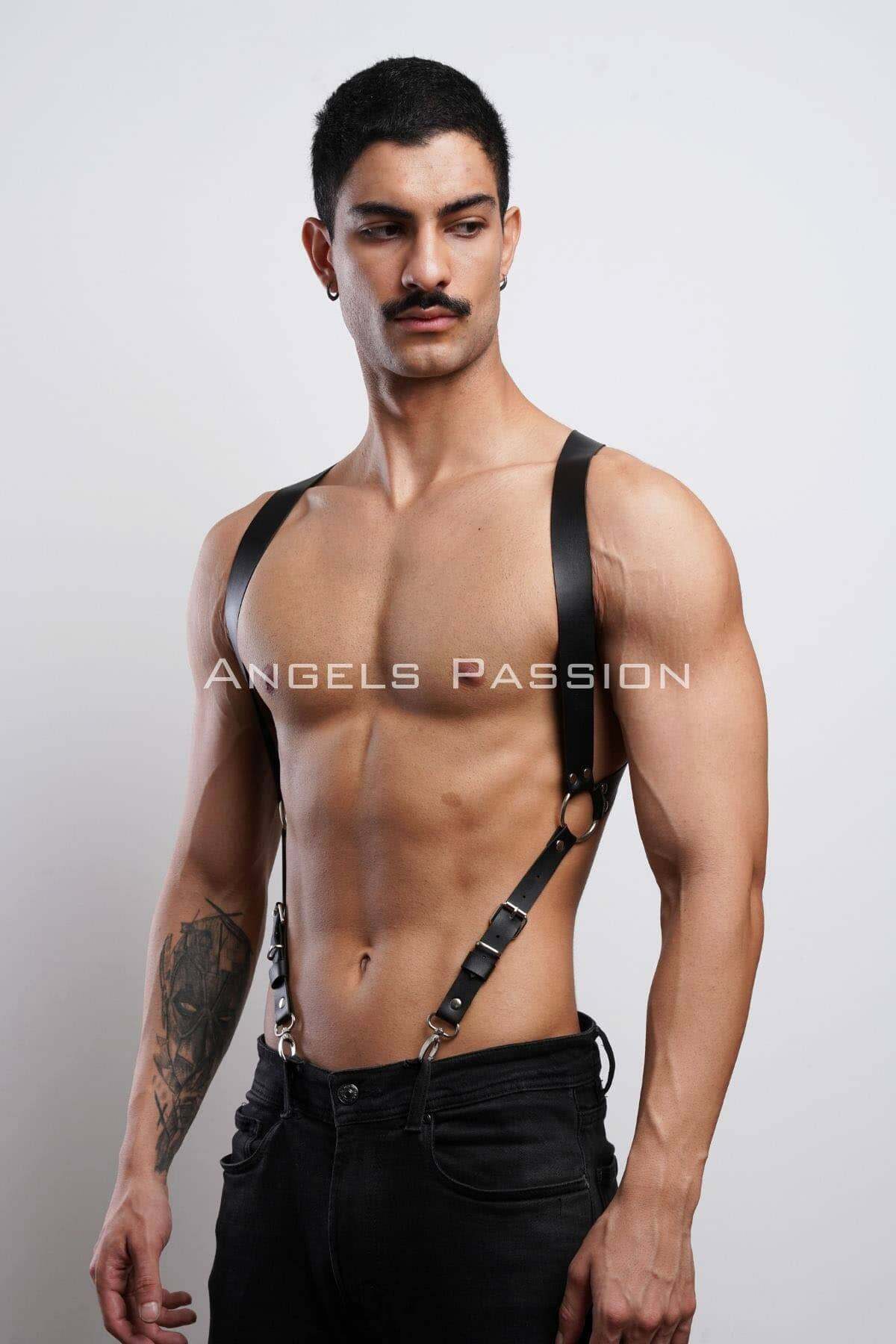CLZ41 Erkek Göğüs Harness, Erkek Pantolon Kemer, Deri Erkek Kemer - Ürün Rengi:Siyah