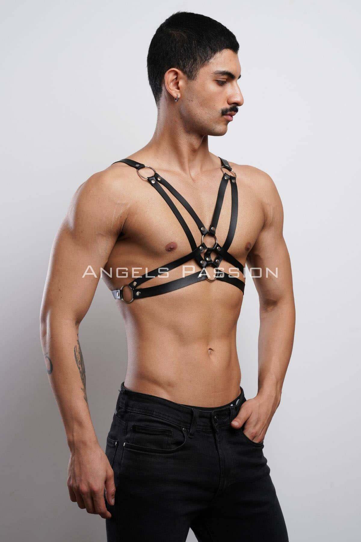 CLZ41 Erkek Göğüs Harness, Erkek T-Shirt Üzeri Aksesuar - Ürün Rengi:Siyah