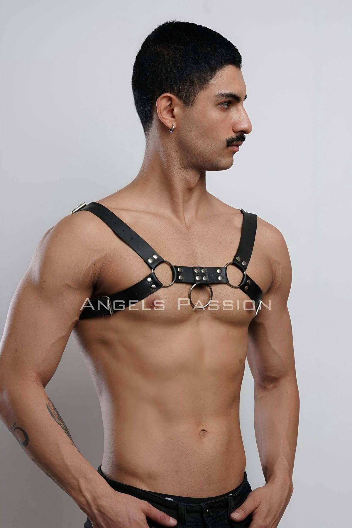 CLZ41 Erkek Göğüs Harness, Fantazi Giyim Deri Harness - Ürün Rengi:Siyah