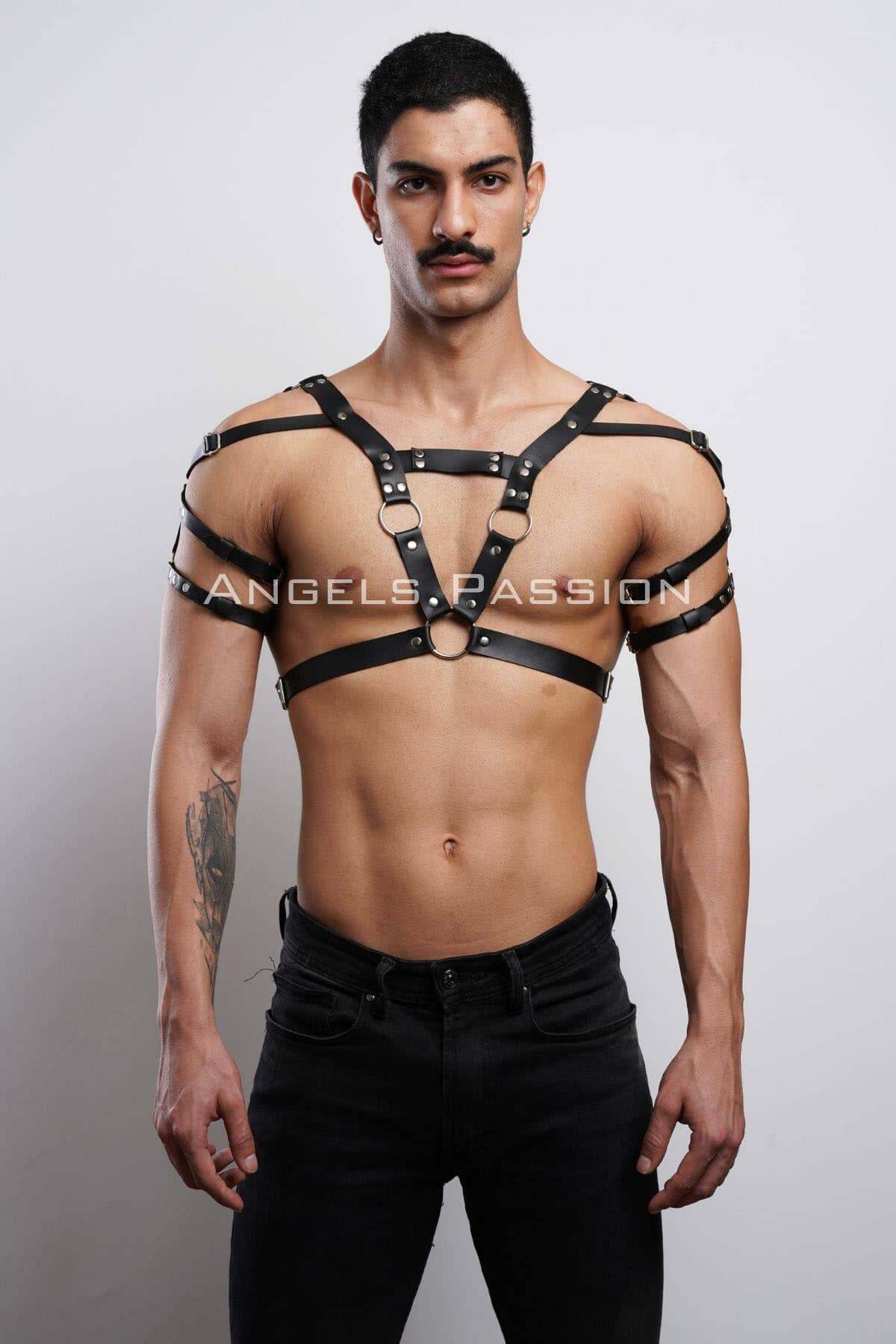 CLZ41 Erkek Harness, Erkek PartyWear, Deri Erkek Parti Elbise Aksesuarı - Ürün Rengi:Siyah