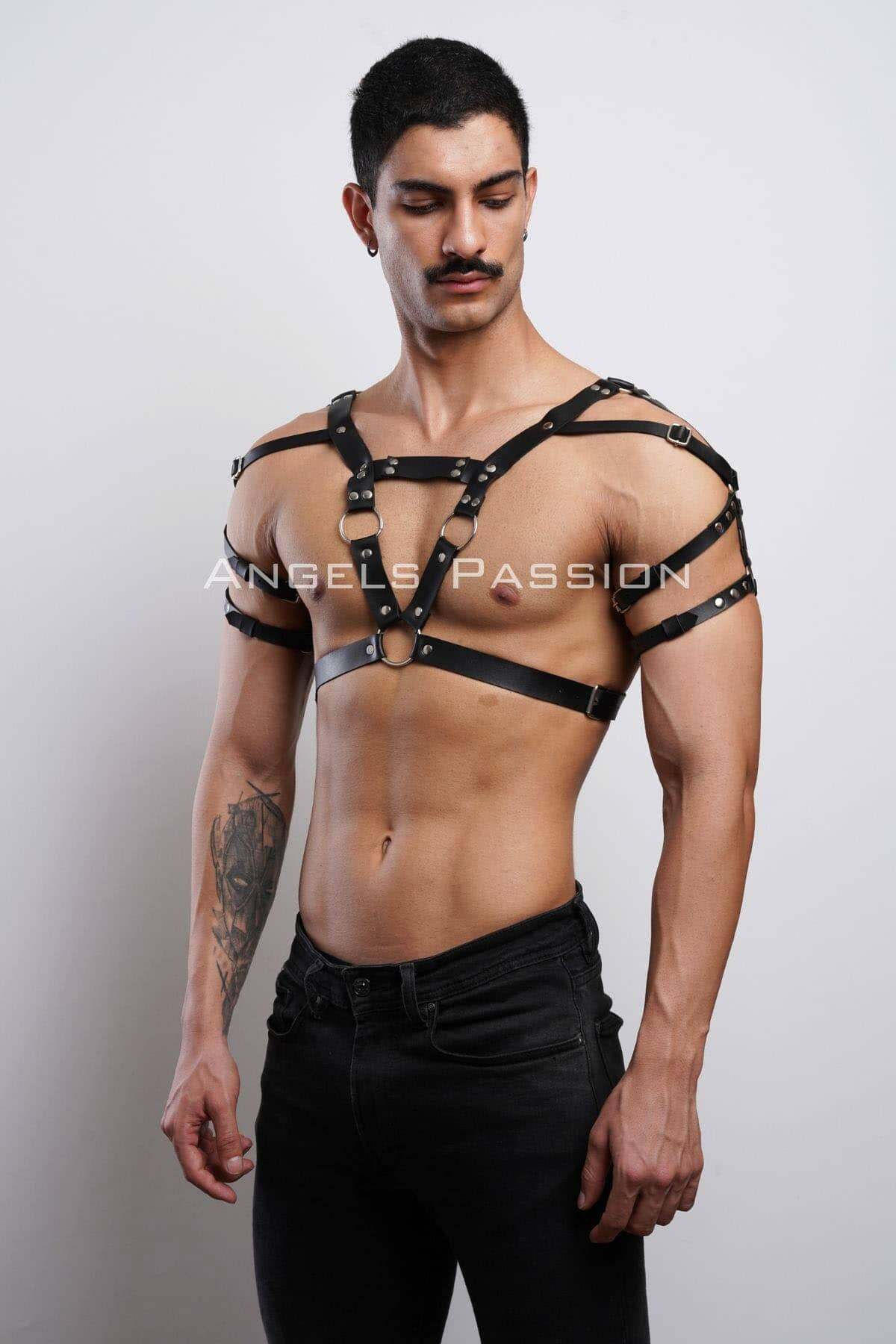 CLZ41 Erkek Harness, Erkek PartyWear, Deri Erkek Parti Elbise Aksesuarı - Ürün Rengi:Siyah