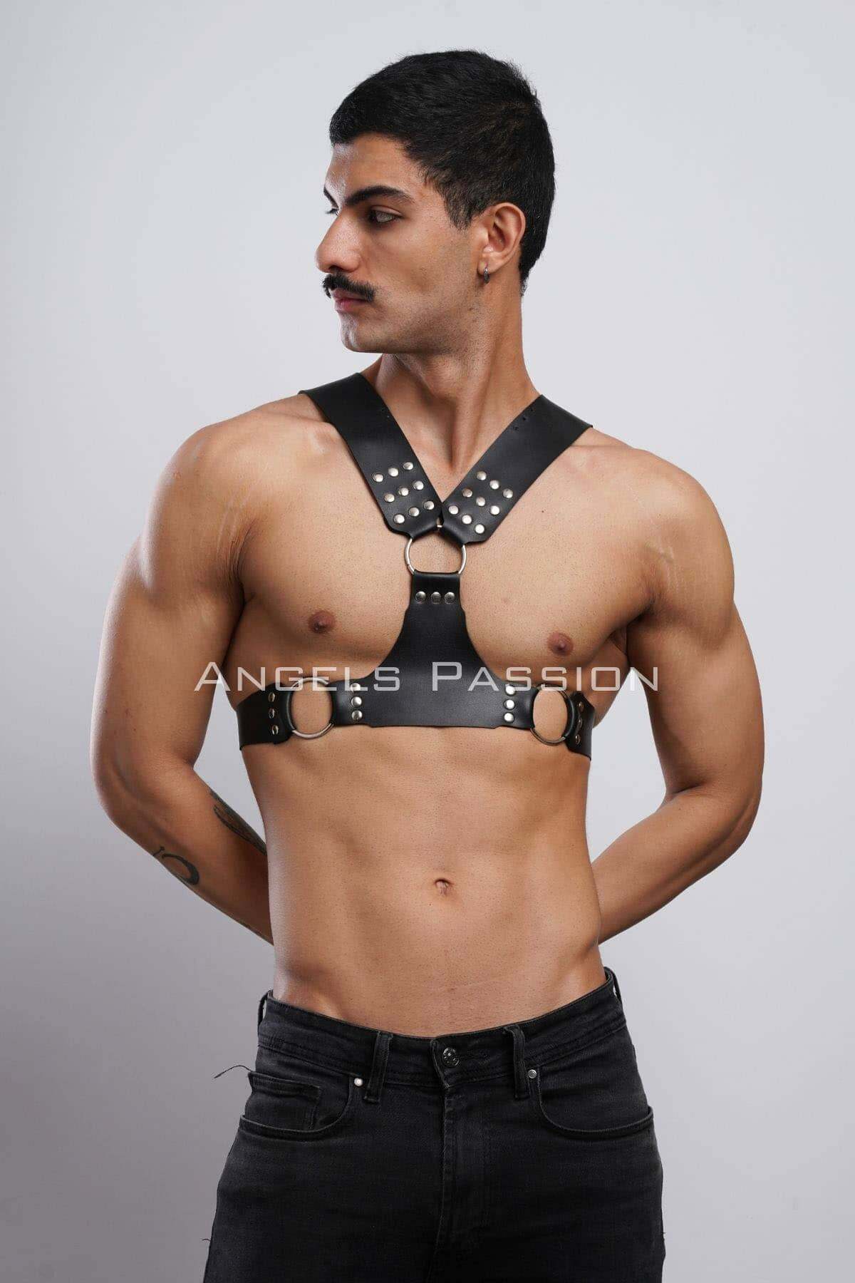 CLZ41 Erkek Harness, Göğüs Harness, Deri Harness, Clubwear, Partyear - Ürün Rengi:Siyah