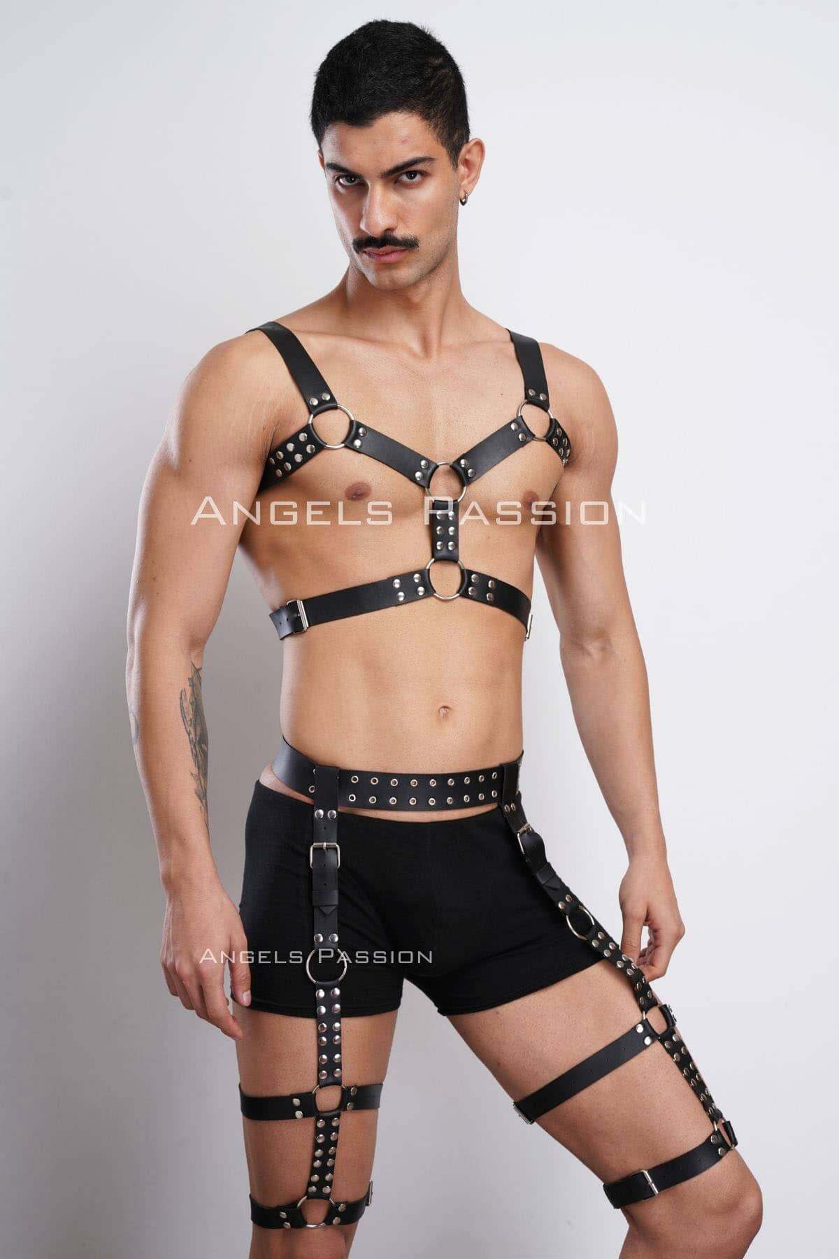 CLZ41 Tarz Göğüs ve Bacak Harness Takım, Erkek Parti Aksesuarları - Ürün Rengi:Siyah