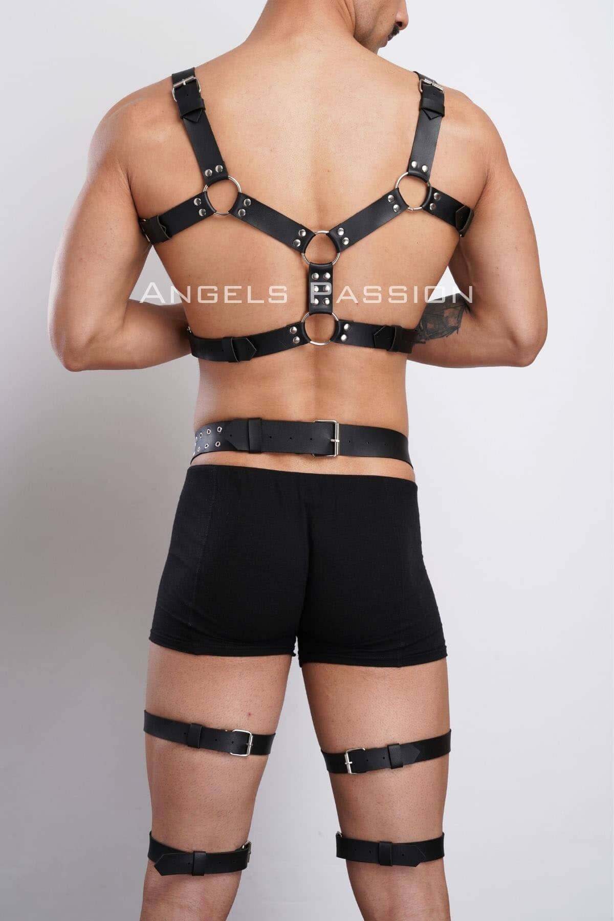 CLZ41 Tarz Göğüs ve Bacak Harness Takım, Erkek Parti Aksesuarları - Ürün Rengi:Siyah