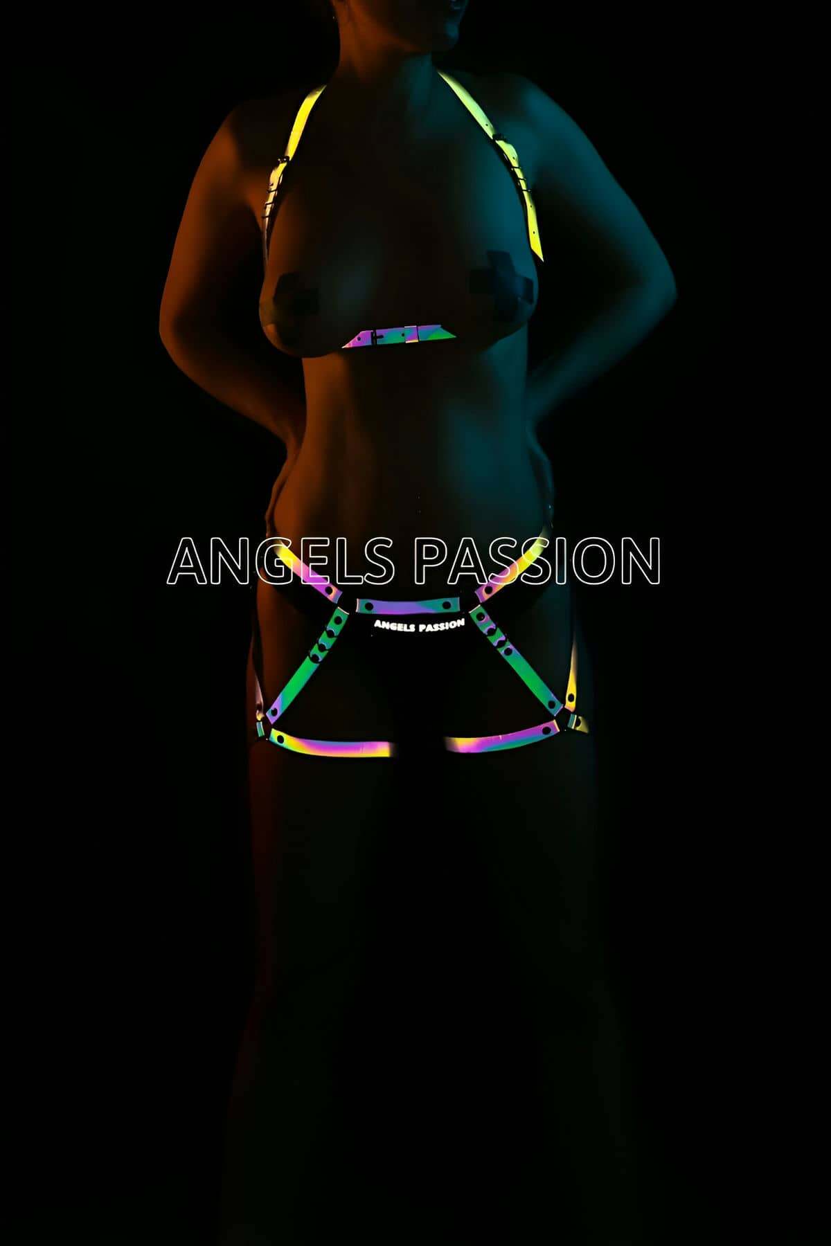 CLZ41 Erotik Giyim Reflektörlü Harness Takım - Ürün Rengi:Rainbow Reflektör