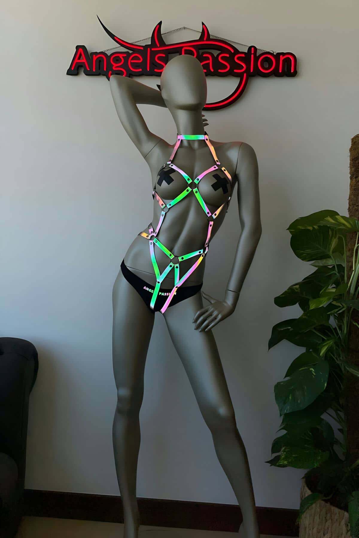 CLZ41 Erotik İç Giyim Reflektörlü Seksi Body Harness - Ürün Rengi:Rainbow Reflektör