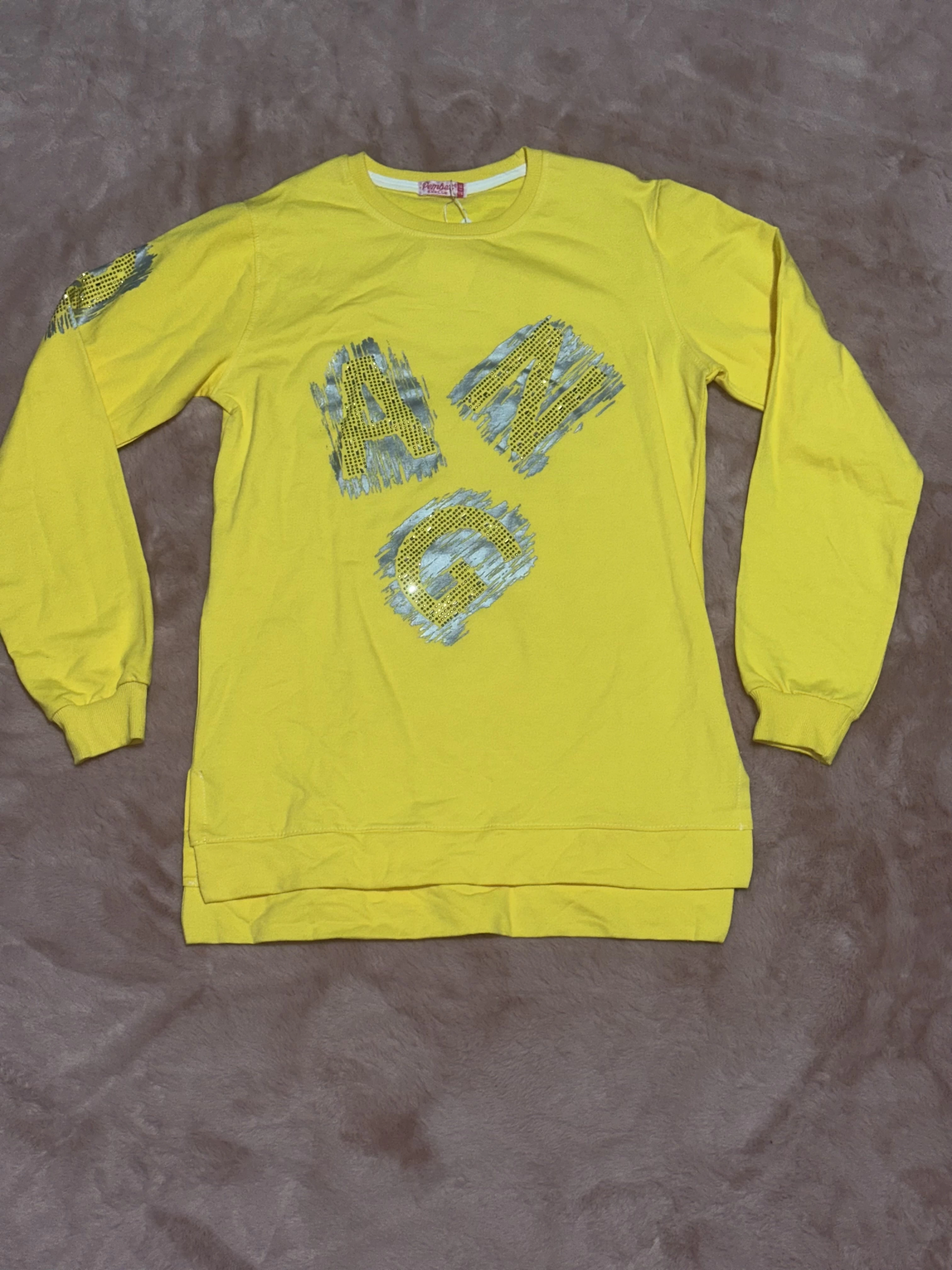 16 yaş ang baskılı tunik boy bisiklet yaka sweatshirt kız çocuk sarı 16 yaş ang baskılı tunik boy bisiklet yaka sweatshirt kız çocuk sarı