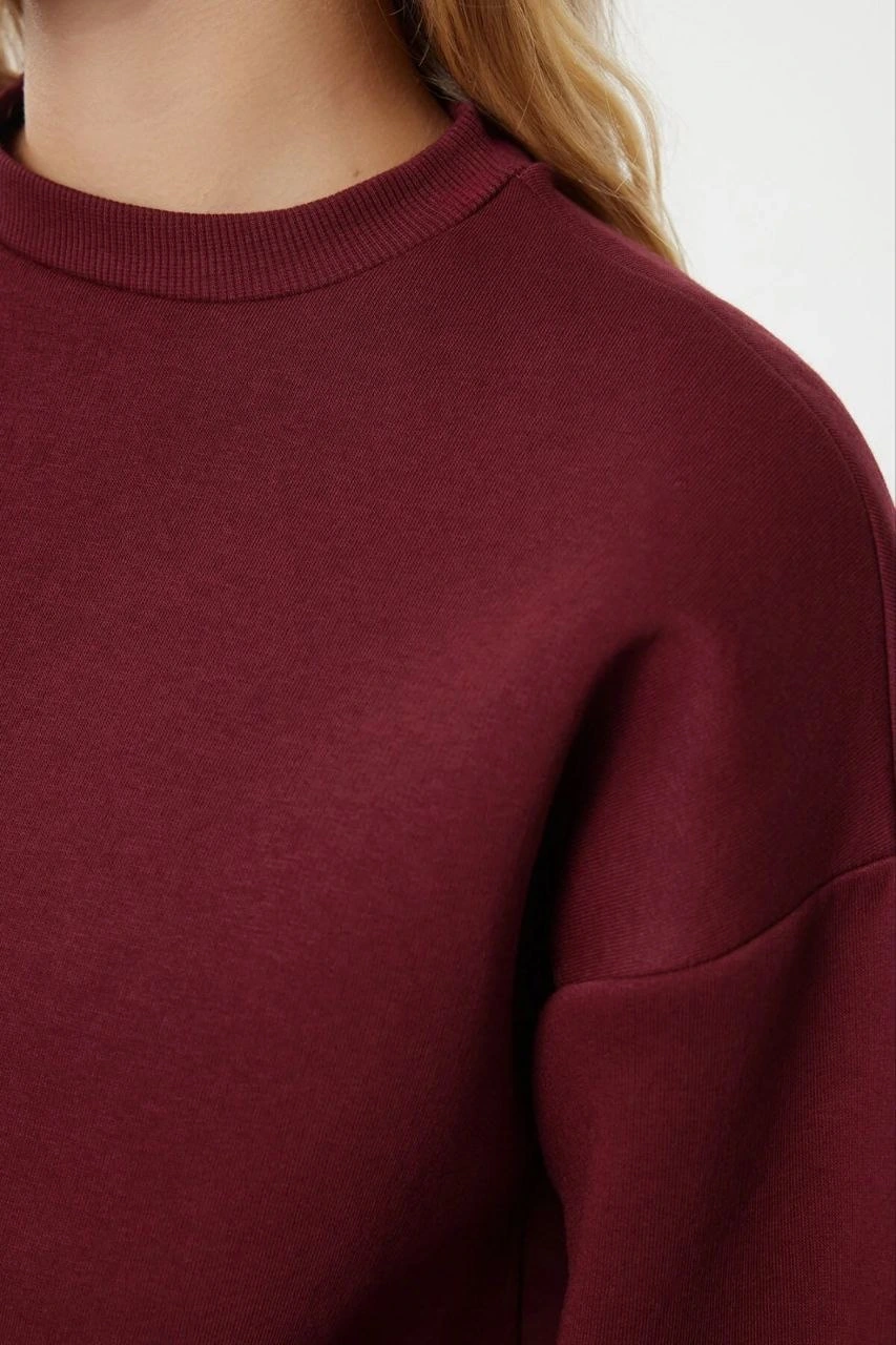 3 iplik şardonlu bisiklet yaka sweatshirt bordo 3 iplik şardonlu bisiklet yaka sweatshirt bordo