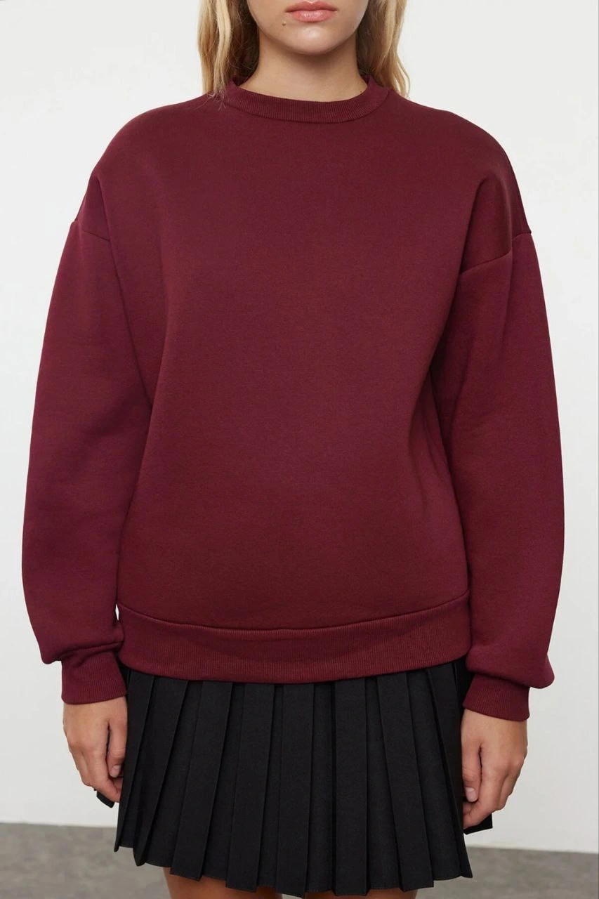 3 iplik şardonlu bisiklet yaka sweatshirt bordo 3 iplik şardonlu bisiklet yaka sweatshirt bordo