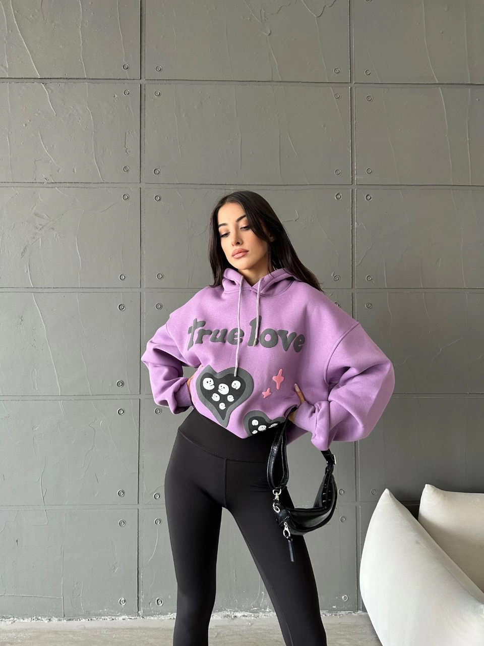 3 iplik şardonlu oversize true baskılı sweat mor 3 iplik şardonlu oversize true baskılı sweat mor
