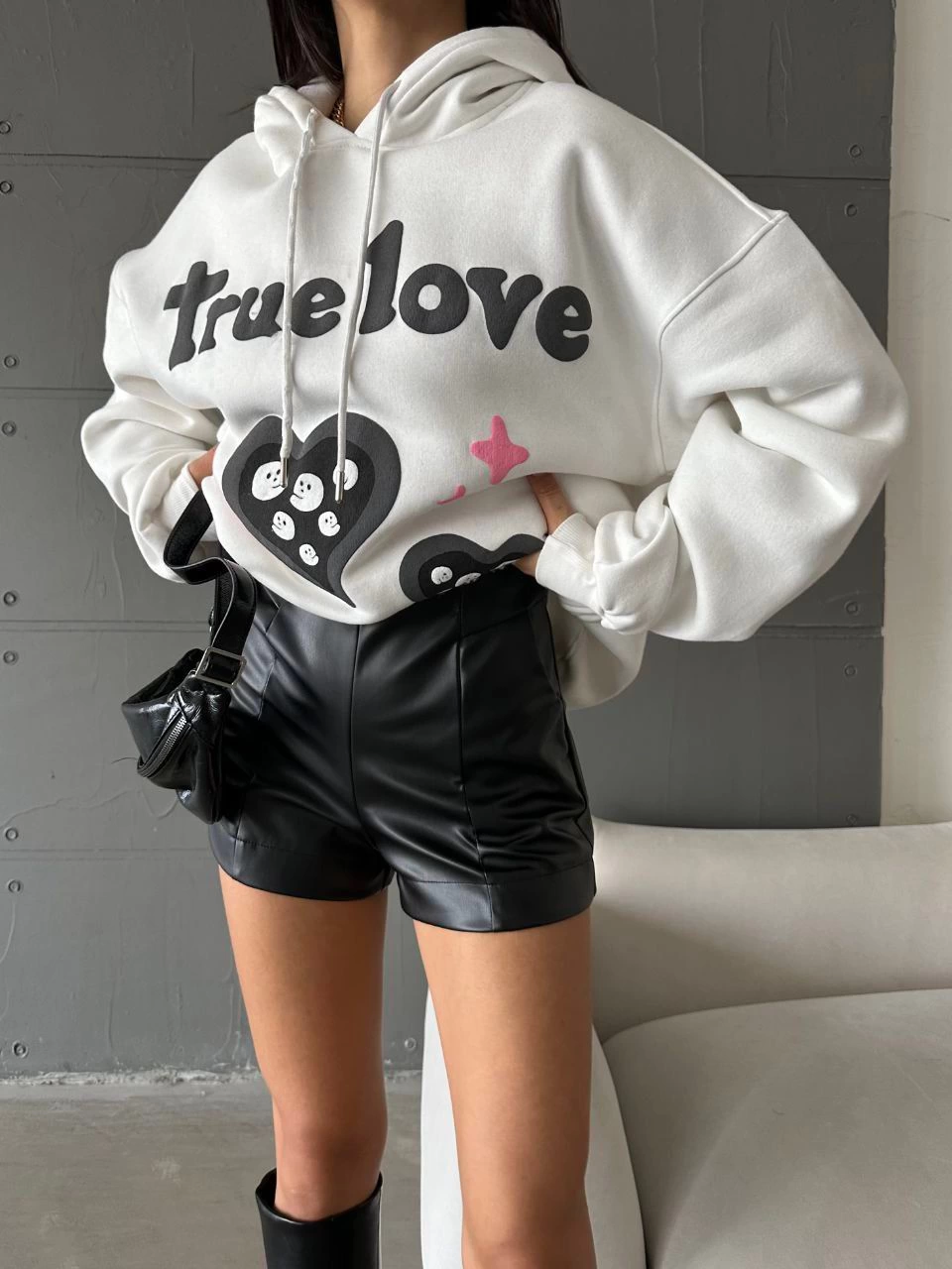 3 iplik şardonlu oversize true baskılı sweat Beyaz 3 iplik şardonlu oversize true baskılı sweat Beyaz