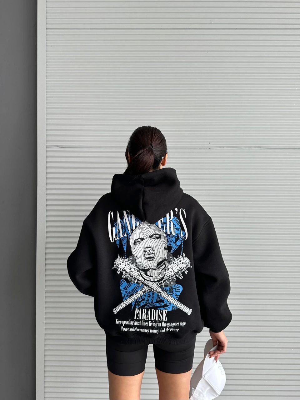 3 iplik şardonlu oversize kafa baskılı sweat siyah