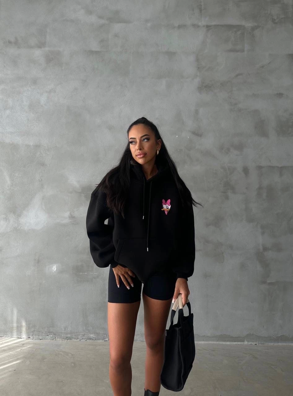 3 iplik şardonlu oversize compact ördek baskılı sweat siyah 3 iplik şardonlu oversize compact ördek baskılı sweat siyah