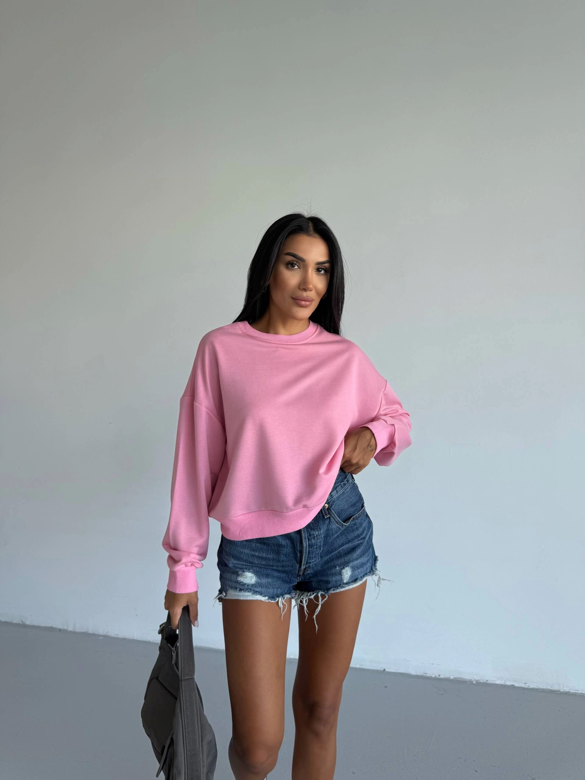 2 iplik bisiklet yaka sweat pembe 2 iplik bisiklet yaka sweat pembe