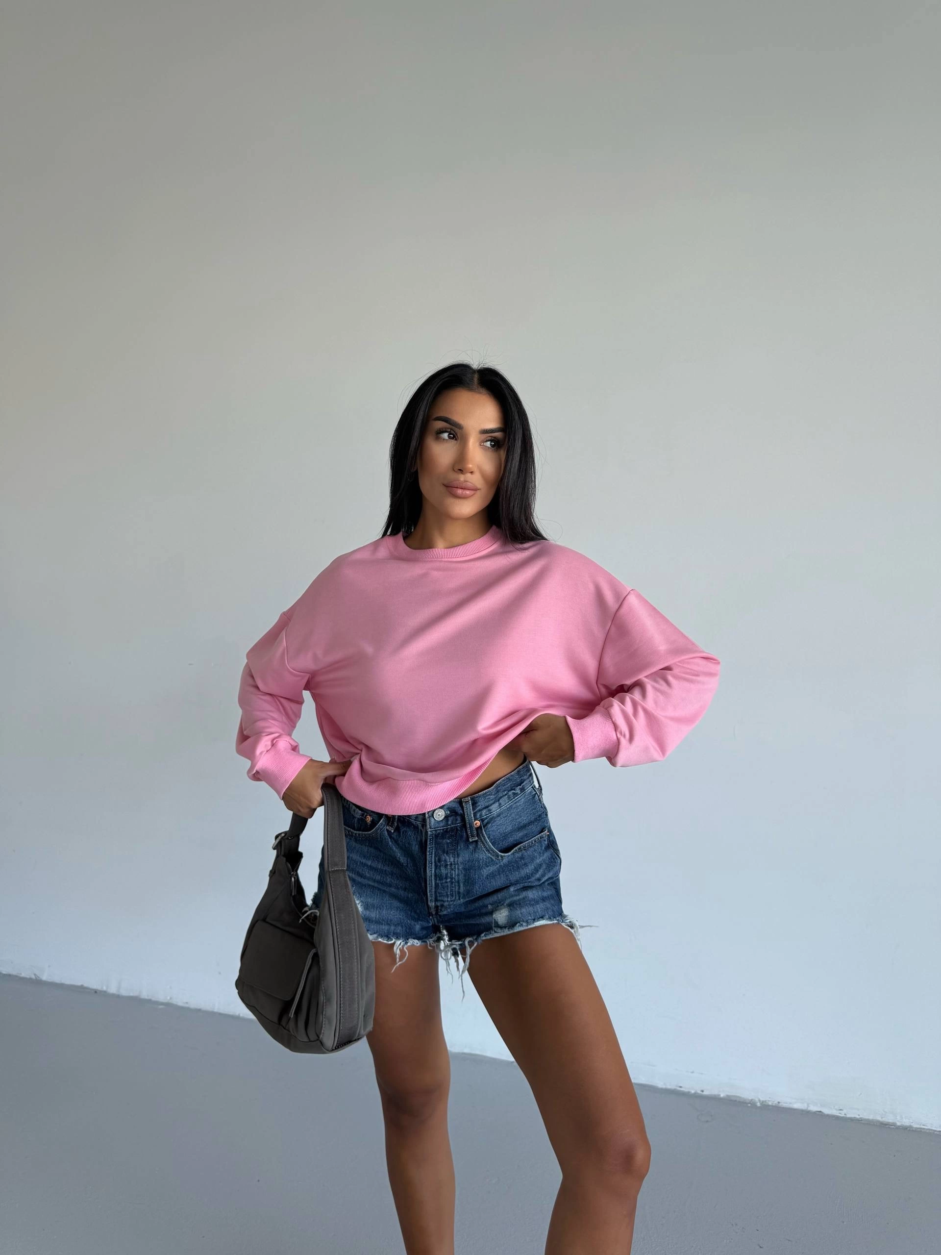2 iplik bisiklet yaka sweat pembe 2 iplik bisiklet yaka sweat pembe