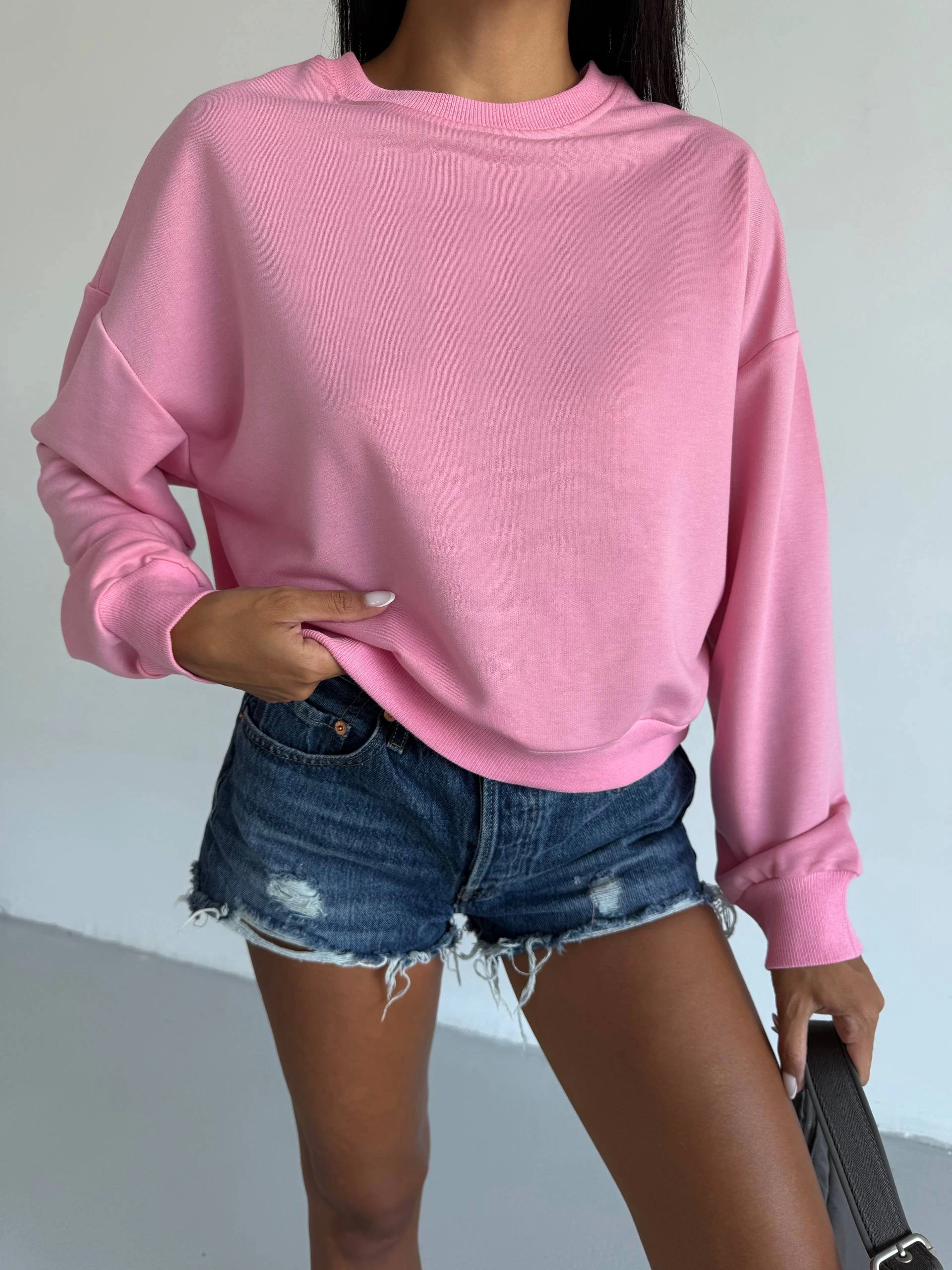 2 iplik bisiklet yaka sweat pembe 2 iplik bisiklet yaka sweat pembe