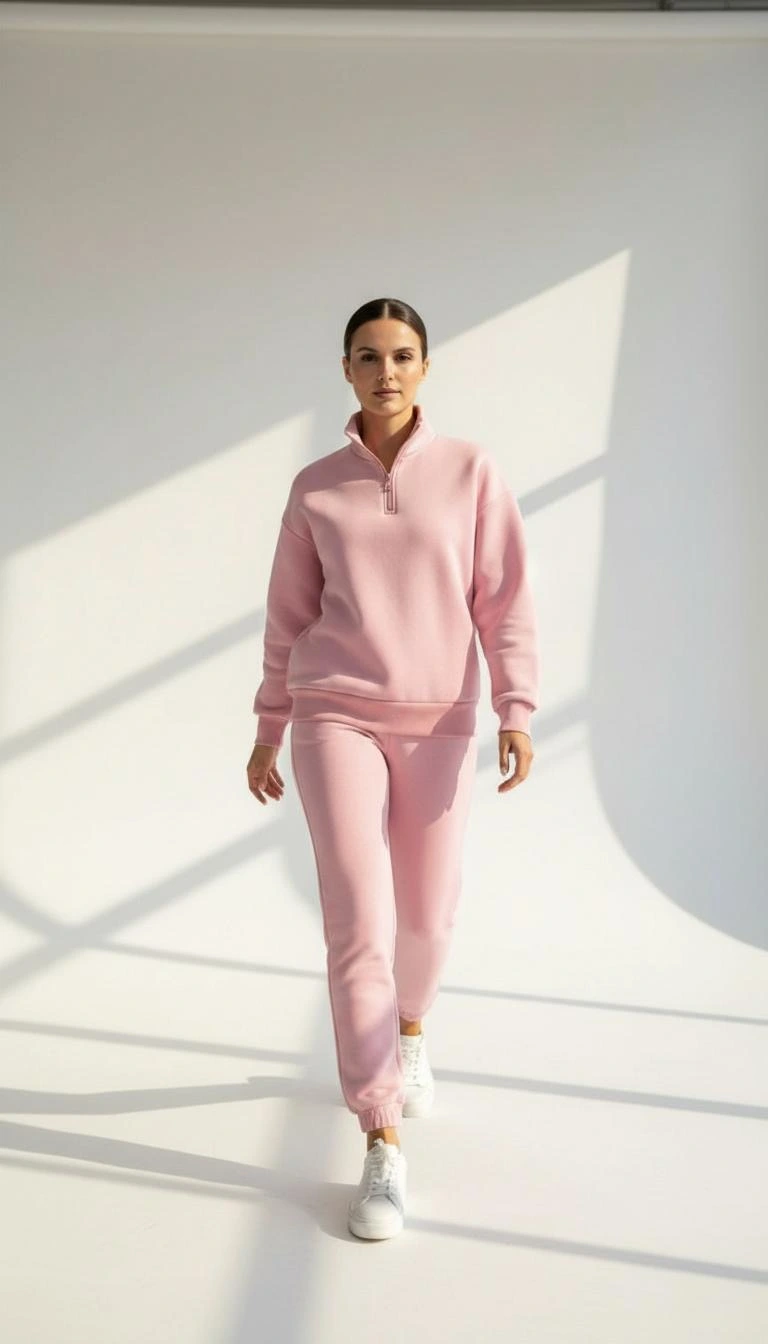 3 iplik Şardonlu yarım fermuarlı sweatshirt somon 3 iplik Şardonlu yarım fermuarlı sweatshirt somon