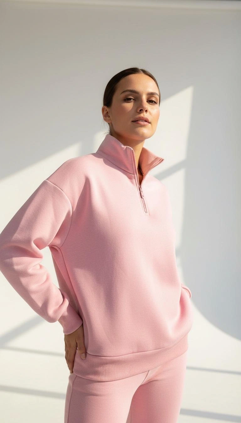 3 iplik Şardonlu yarım fermuarlı sweatshirt somon 3 iplik Şardonlu yarım fermuarlı sweatshirt somon