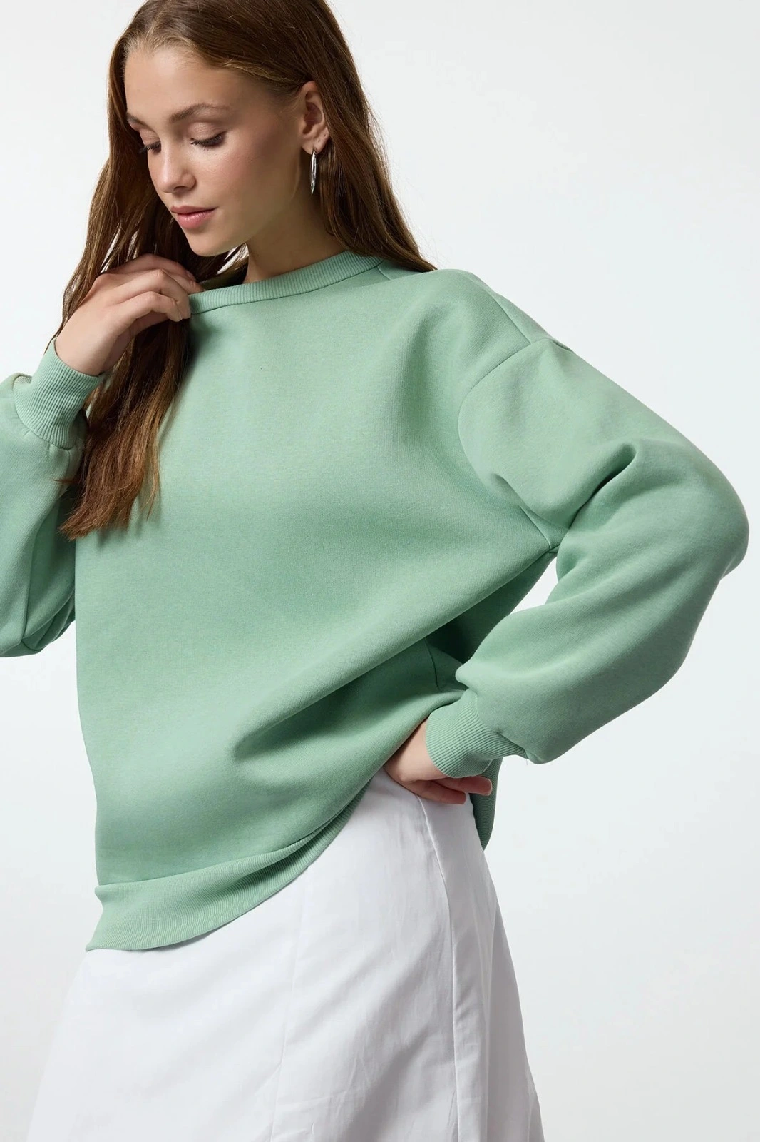 3 iplik şardonlu bisiklet yaka sweatshirt mint 3 iplik şardonlu bisiklet yaka sweatshirt mint