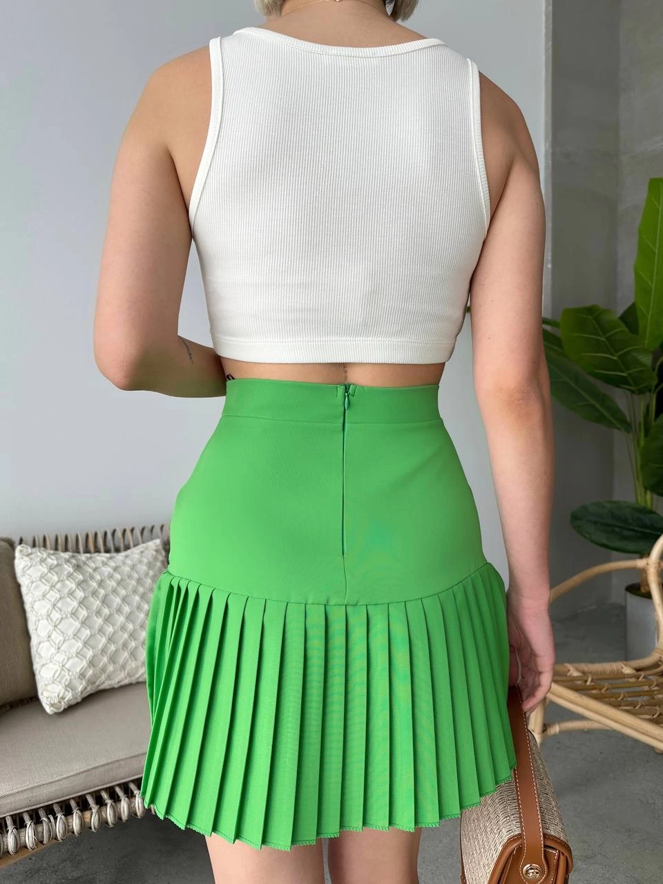 Altı pliseli mini etek yeşil s24705 Altı pliseli mini etek yeşil s24705
