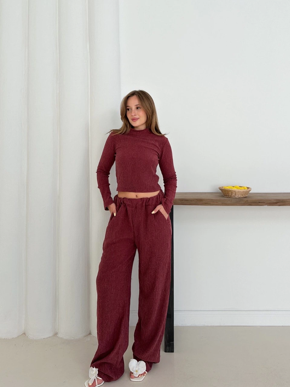 Balıkçı yaka örme takım bordo Balıkçı yaka örme takım bordo