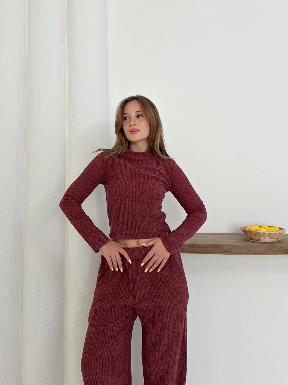 Balıkçı yaka örme takım bordo Balıkçı yaka örme takım bordo
