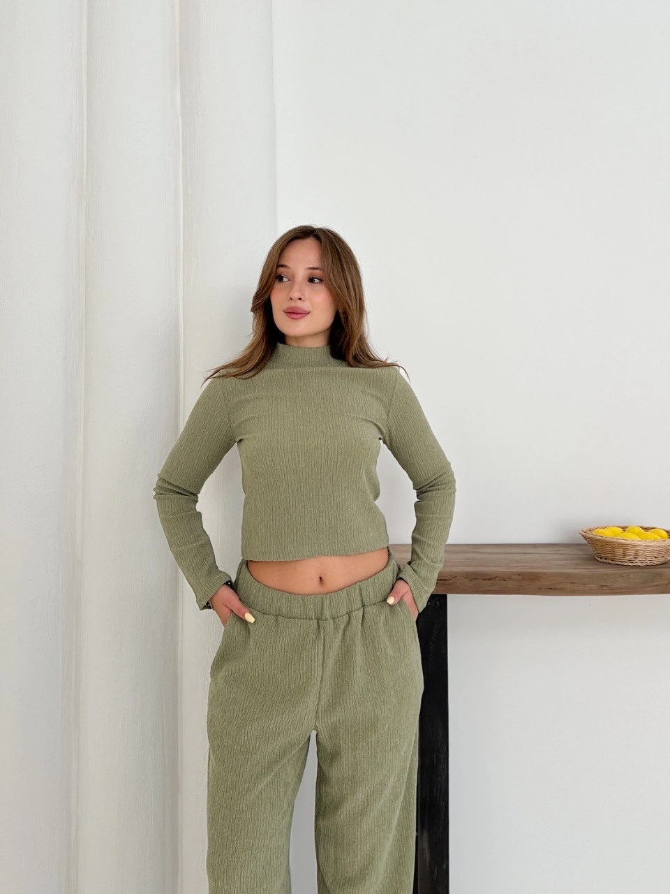 Balıkçı yaka örme takım mint