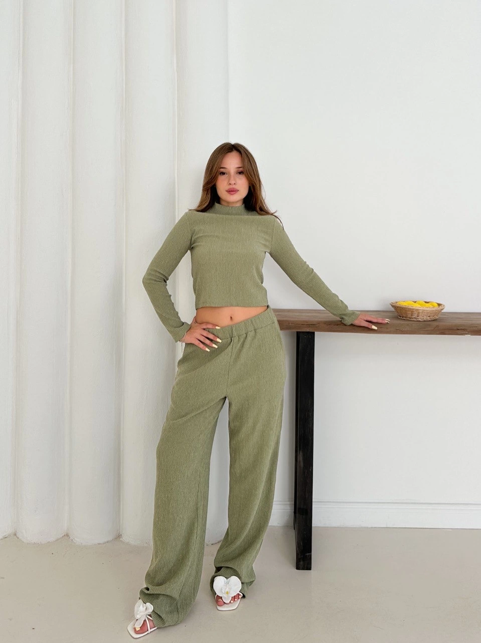 Balıkçı yaka örme takım mint
