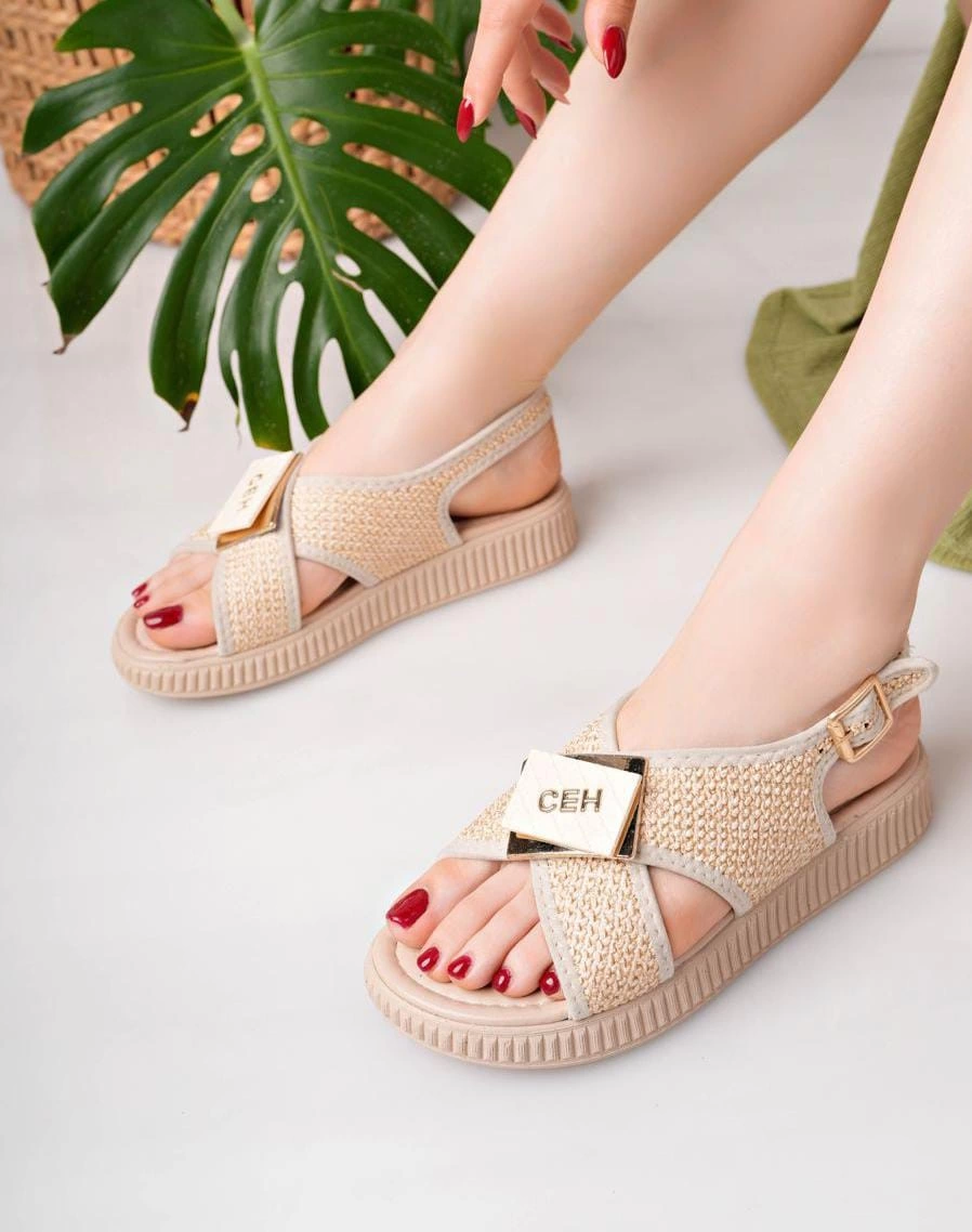 Cate Bej Hasır Cilt Sandalet Cate Bej Hasır Cilt Sandalet