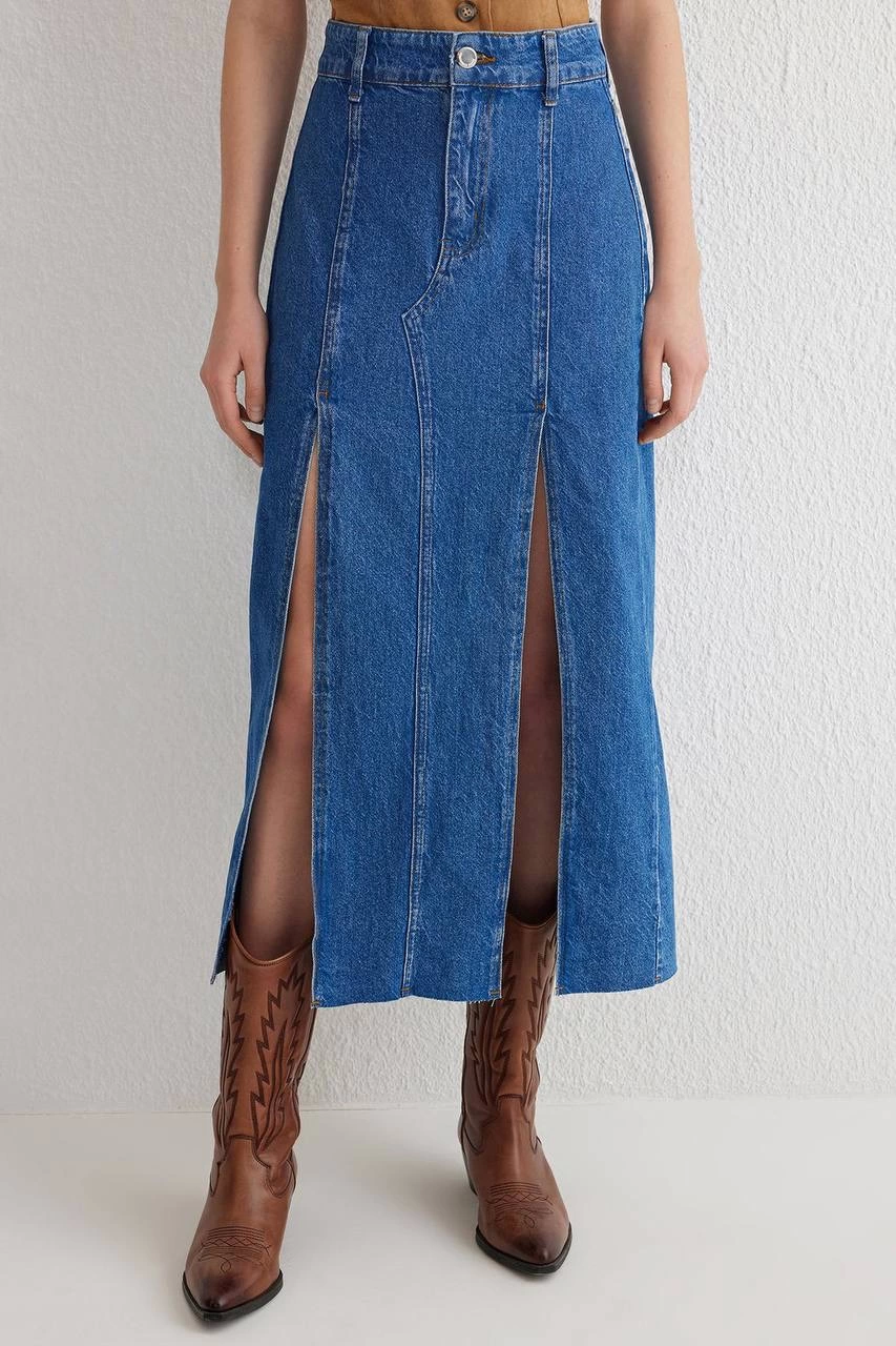 Çift yırtmaçlı jean etek s140 Çift yırtmaçlı jean etek s140