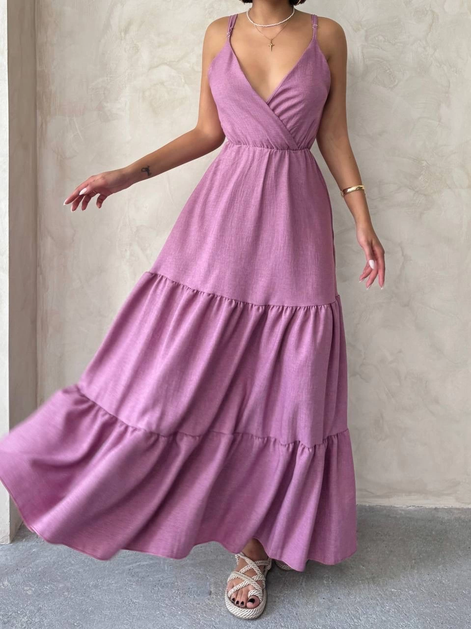 Fırfırlı katlı elbise s255049