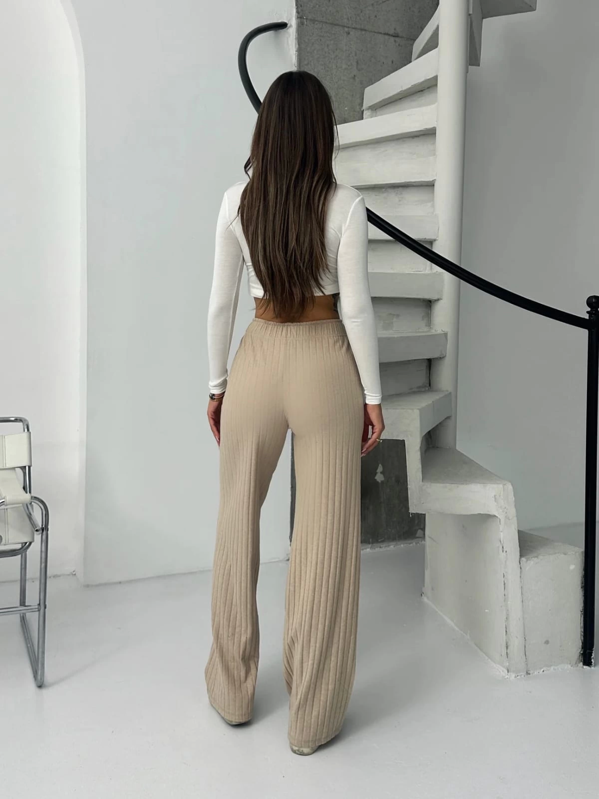 Fitilli şardonlu pantolon bej