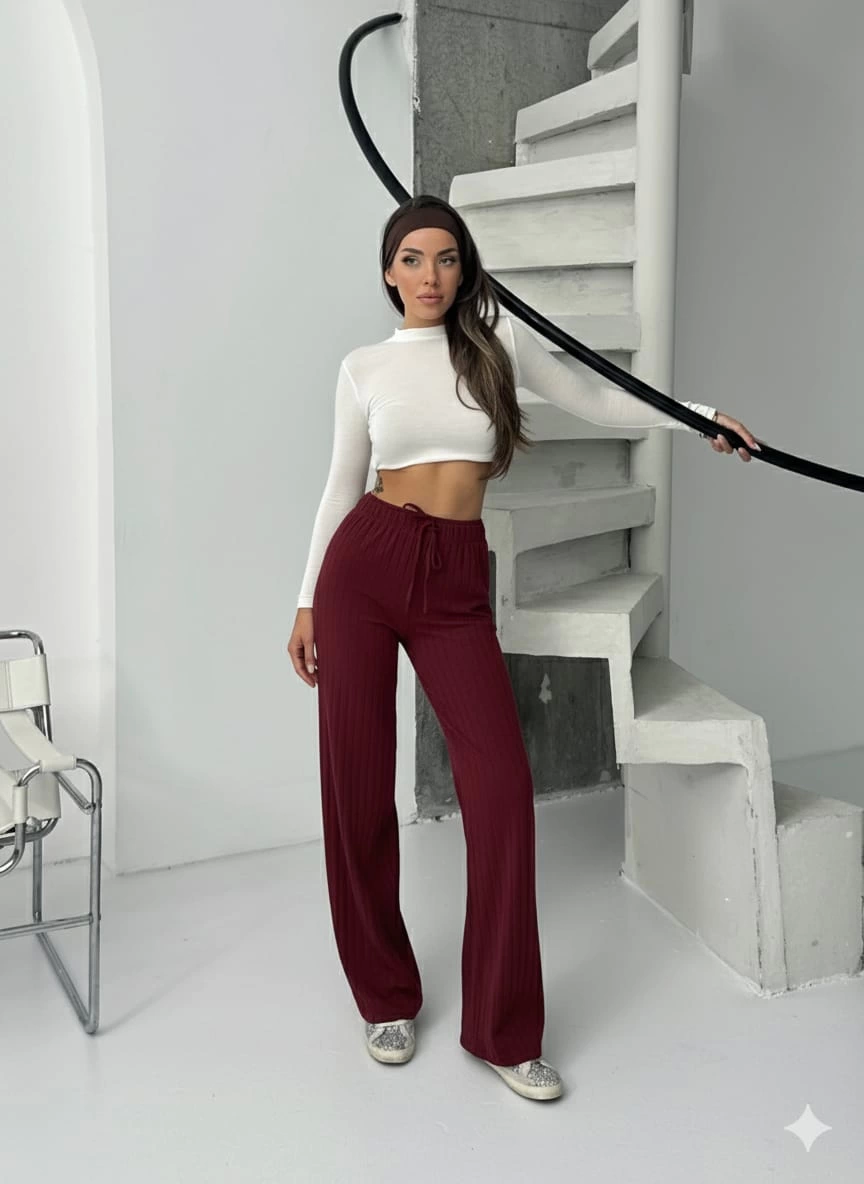 Fitilli şardonlu pantolon bordo Fitilli şardonlu pantolon bordo