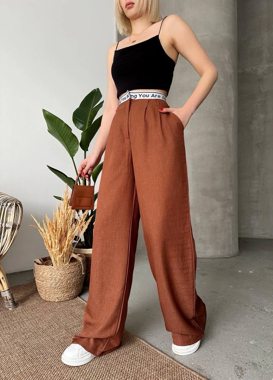 Flamlı kahve pantolon Flamlı kahve pantolon