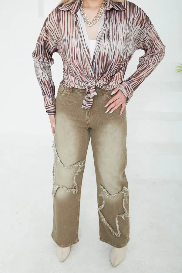 Kadın Yüksel Bel Püskül Detaylı Palazzo Jean Kot Pantolon Kadın Yüksel Bel Püskül Detaylı Palazzo Jean Kot Pantolon