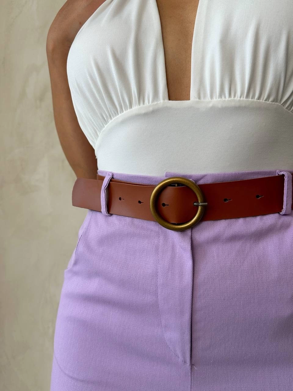Kemerli gabardin şort lila s25735