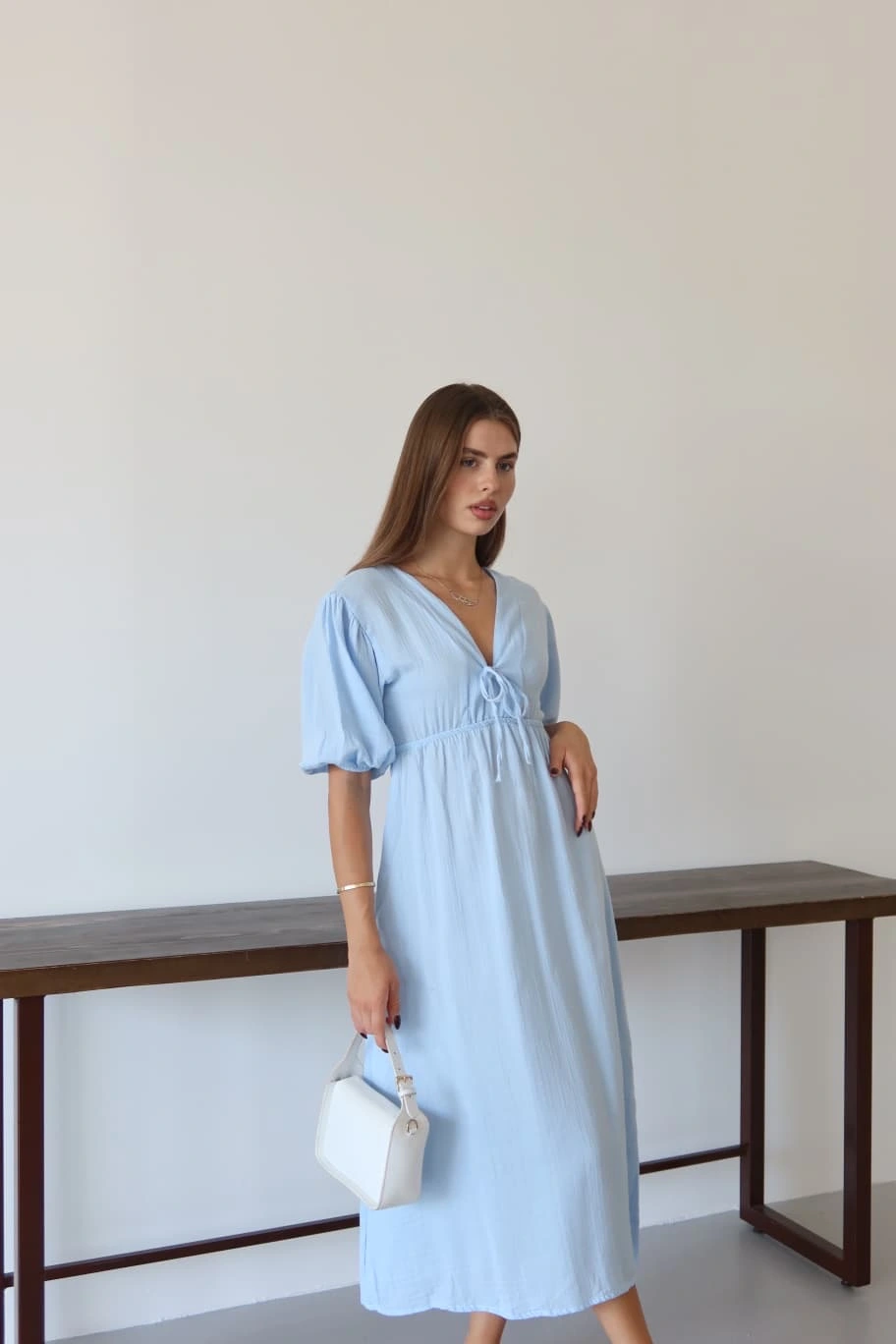Kısa kollu müslin elbise mavi pt Kısa kollu müslin elbise mavi pt