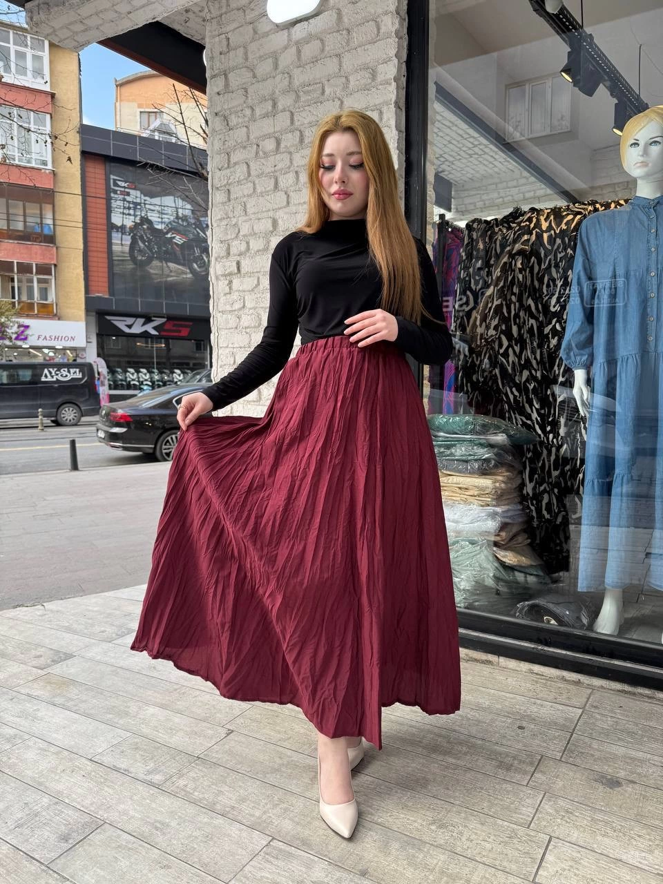 Kraş etek bordo