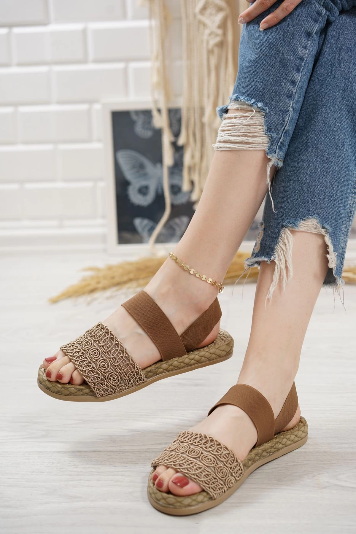 Marri Vizon Dantel Lastikli Sandalet Marri Vizon Dantel Lastikli Sandalet
