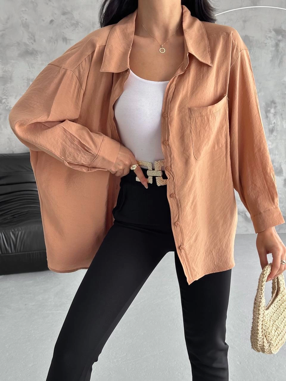 Modal oversize cepli gömlek Modal oversize cepli gömlek