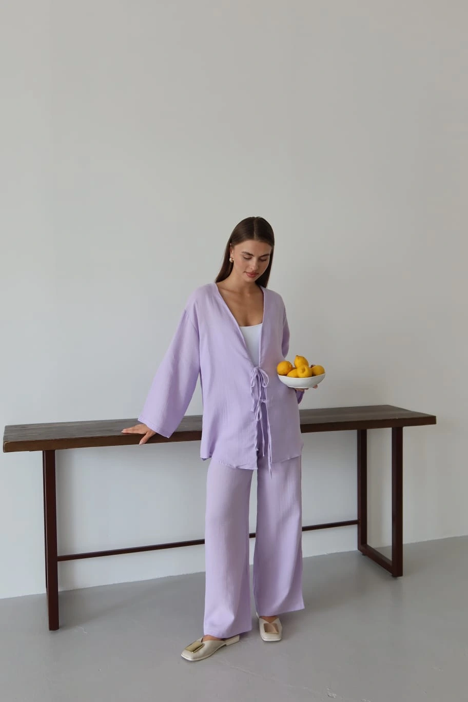 Müslin kumaş kimono lila pt