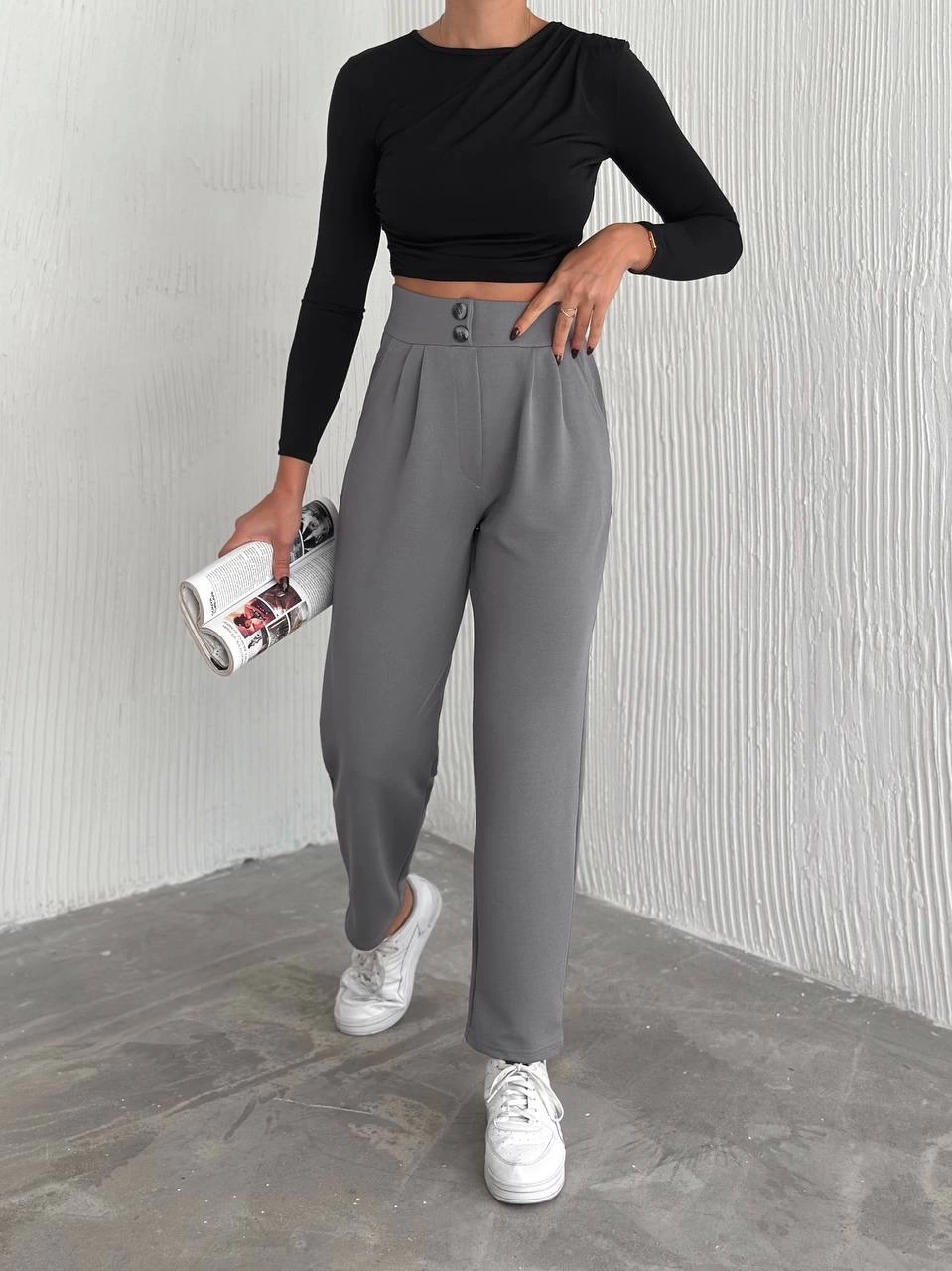 örme krep pantolon çift düğmeli örme krep pantolon çift düğmeli