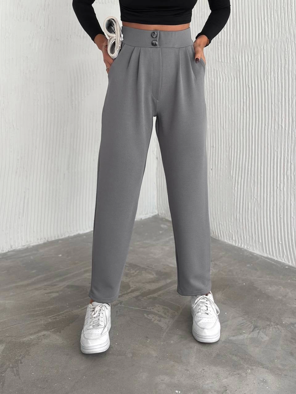 örme krep pantolon çift düğmeli örme krep pantolon çift düğmeli