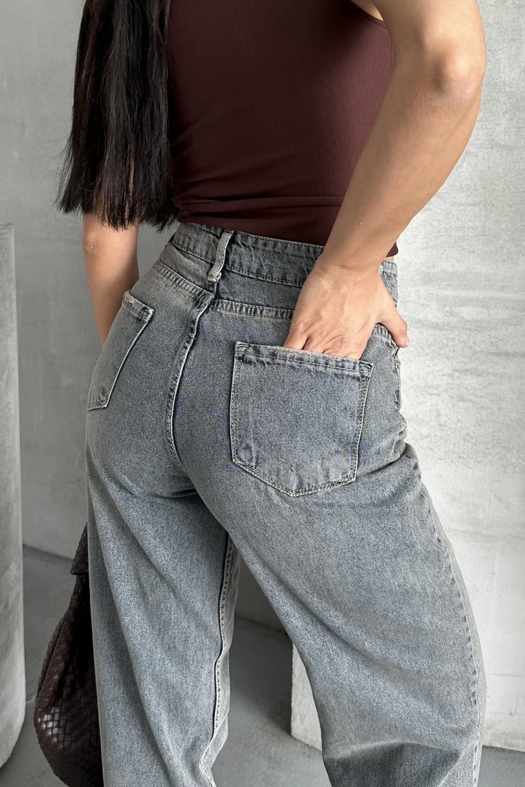 Palazzo bıyık kar yıkama buz mavi jeans pantolon Palazzo bıyık kar yıkama buz mavi jeans pantolon
