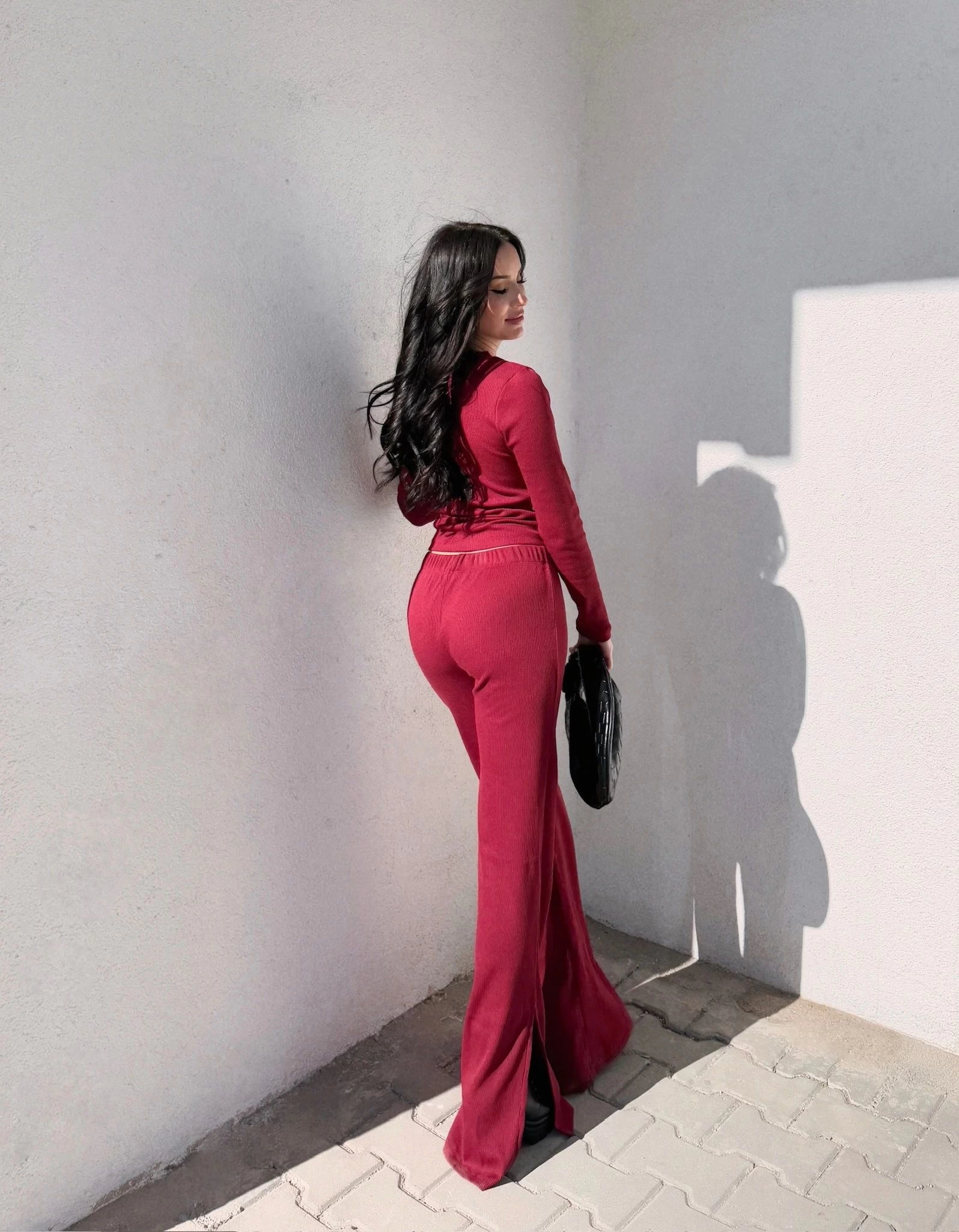 Pencereli detaylı alt üst takım bordo