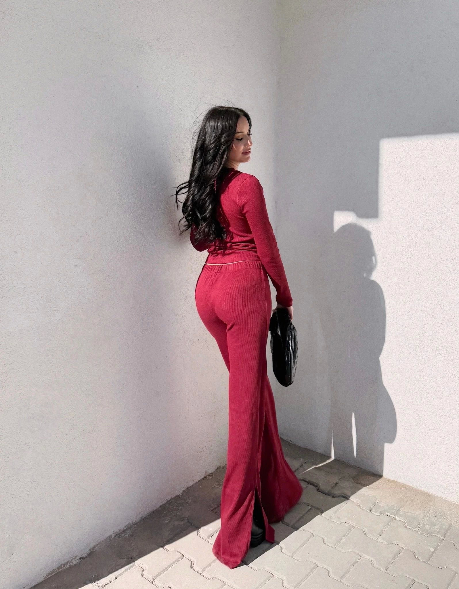 Pencereli detaylı alt üst takım bordo