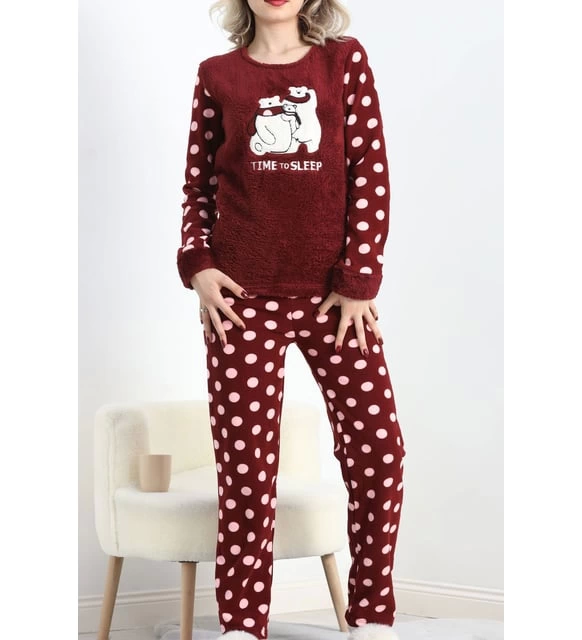Polatlı alt üst pontiyeli pijama takımı bordo Polatlı alt üst pontiyeli pijama takımı bordo