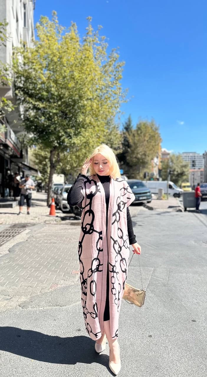 Siyah çizgi desenli elbiseli hırka takım pudra siyah Siyah çizgi desenli elbiseli hırka takım pudra siyah