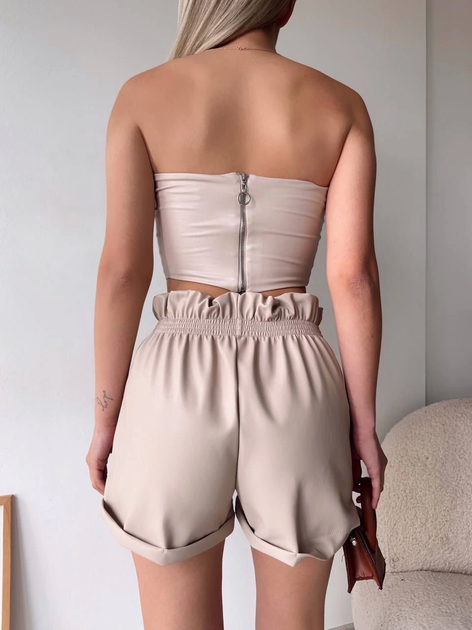Tüllü deri crop bej w24615 Tüllü deri crop bej w24615