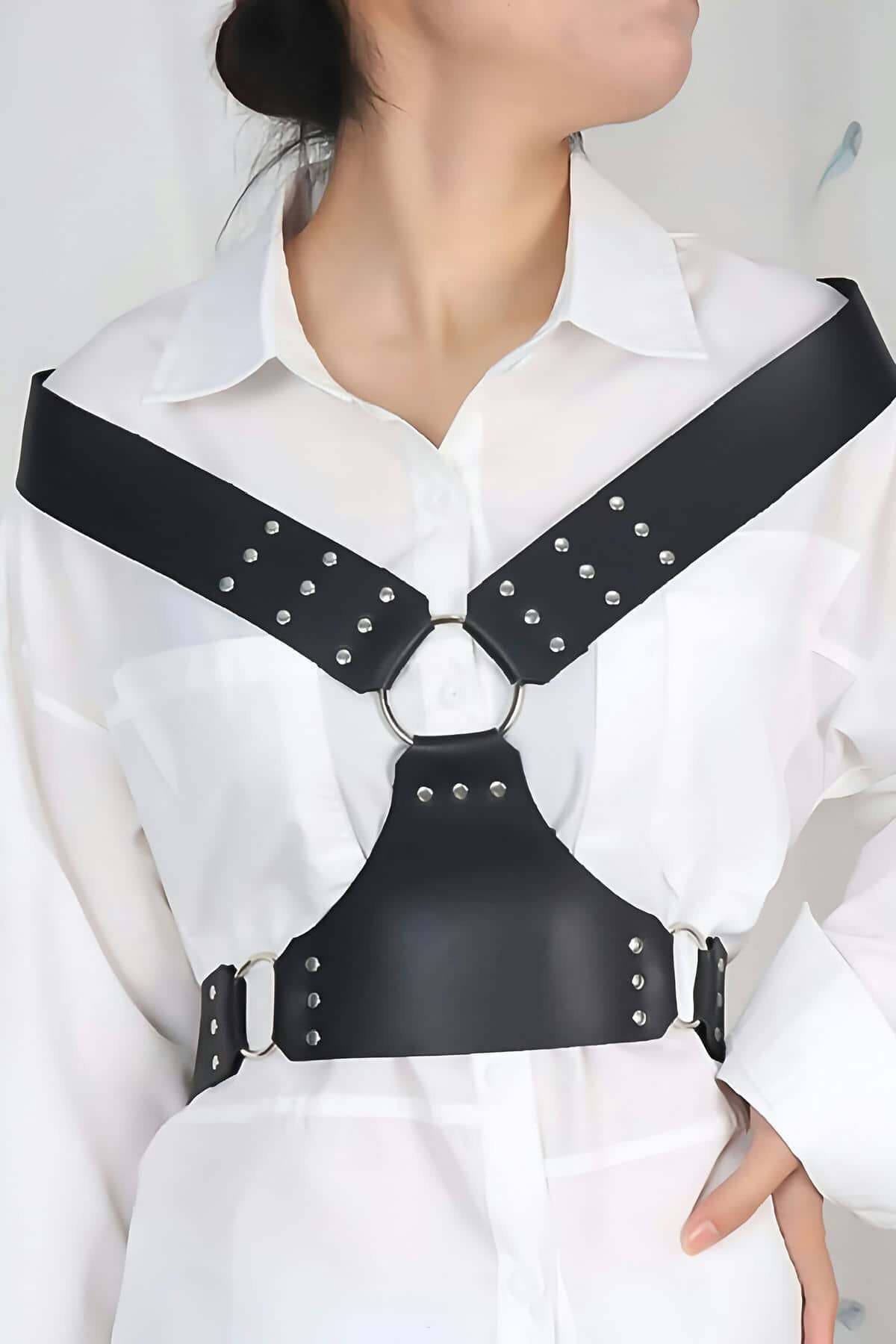 CLZ41 Gömlek Kemeri, Elbise Kemeri, Şık ve Tarz Deri Göğüs Harness Kemer - Ürün Rengi:Siyah